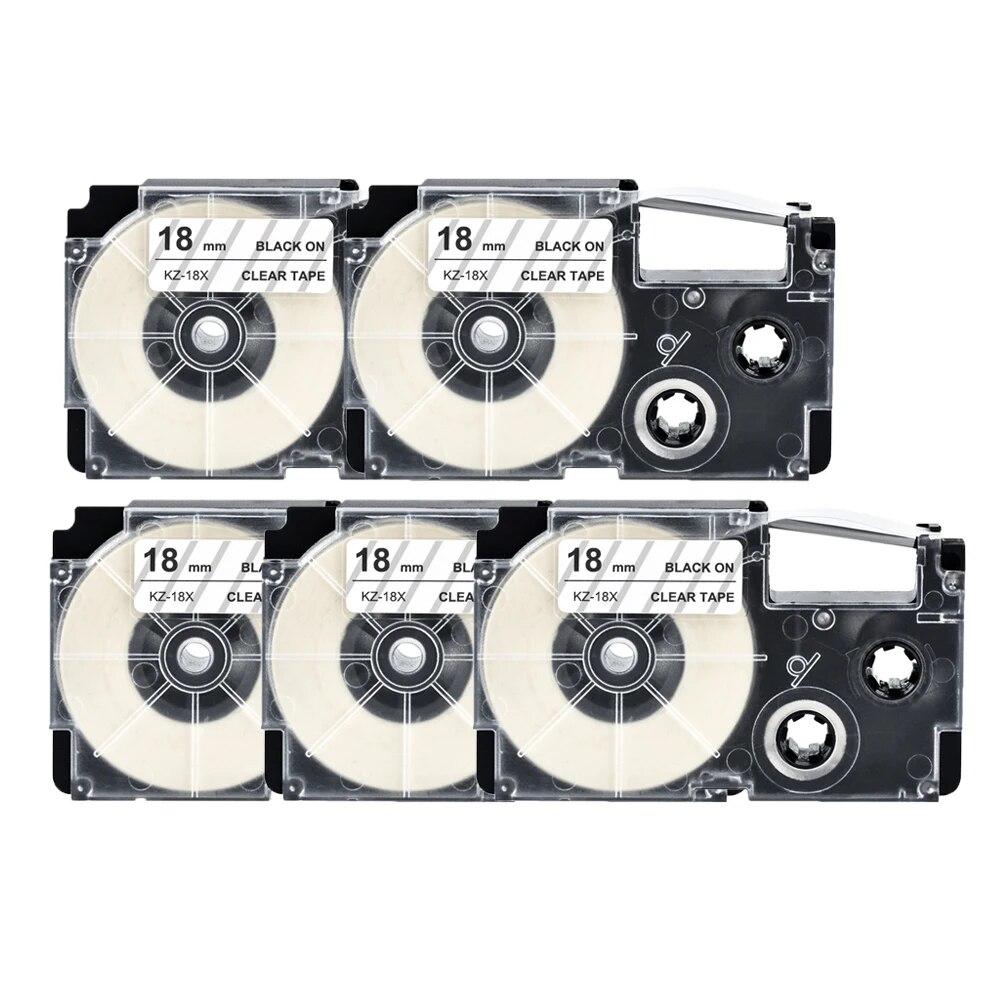 5 Packs 18mm Label Tape XR-18GN XR18YW XR18WE XR18BU Ribbons Compatible for Casio EZ Label Printer KL-100 KL120 KL60 KL-750