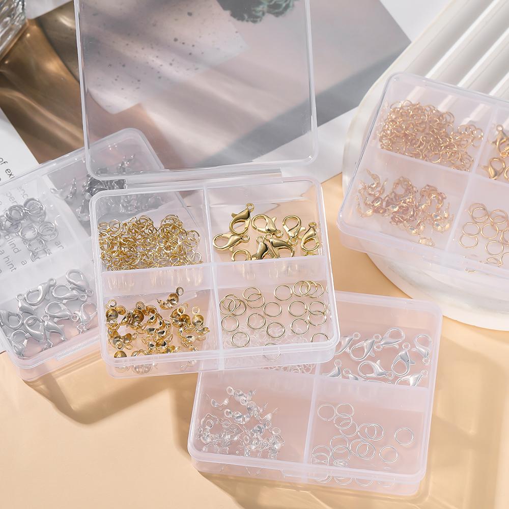 1 Box 4-Fächer 14/18 Karat Goldfarben Beschichtete Karabinerverschlüsse Offene Biegeringe Sets Für DIY Armband Halskette Schmuckherstellung Zubehör