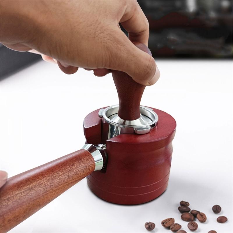 Elegant Coffee Bottomless Portafilter Tamping Station Accessories Professional Wooden Holder Espresso Tool Stand