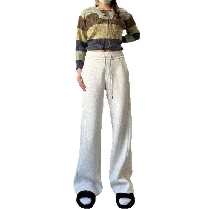 American Style Women's High-Waist Grey Joggers - Slimming, Versatile, Micro Flare Sweatpants for Spring and Autumn