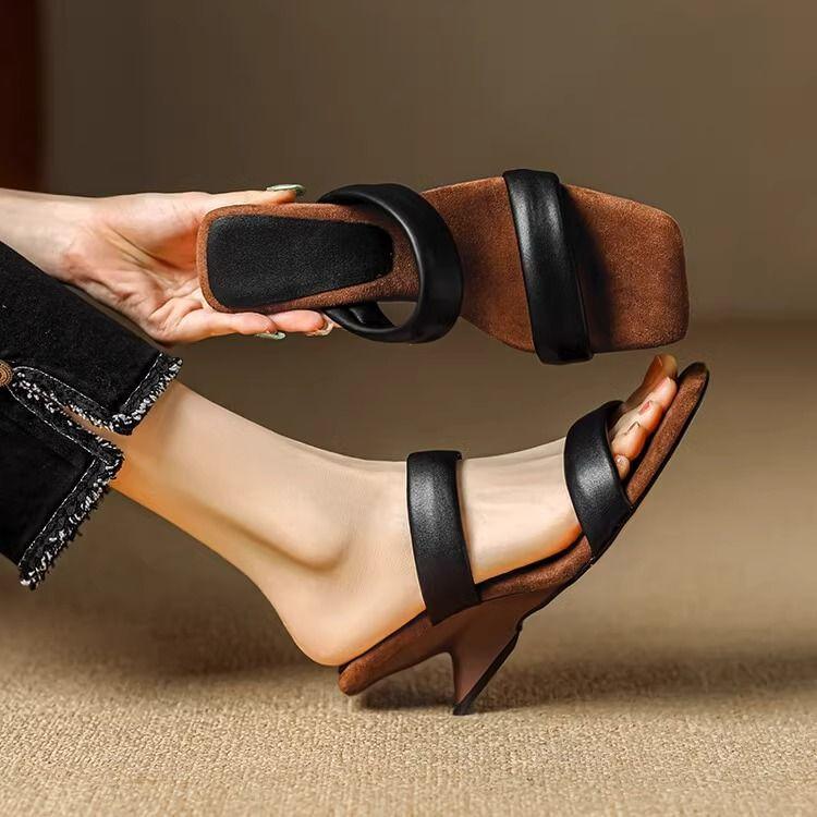 Niche design special-shaped heel cool slippers outer wear summer 2025 new daily versatile thick heel with skirt sandals