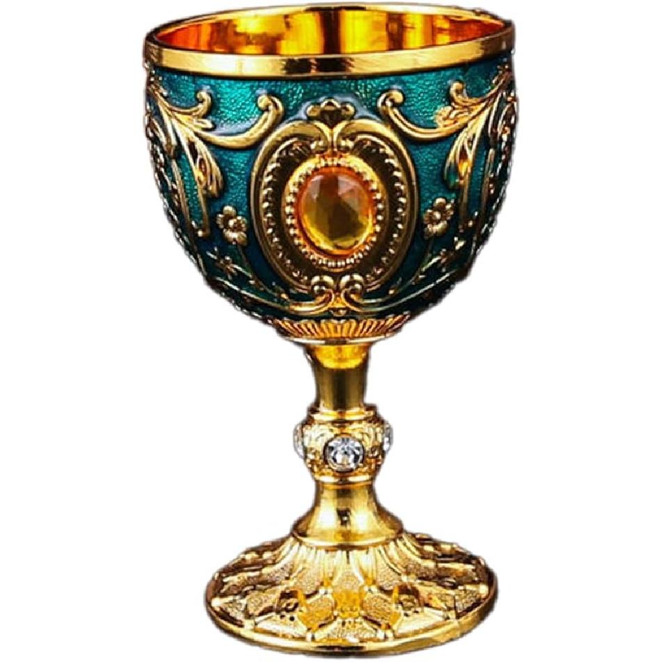 Vintage Medieval Goblet Drinking Glass Party Supplies Handmade Novelty Engraving Metal Wine Cup Desktop Decoration, Green