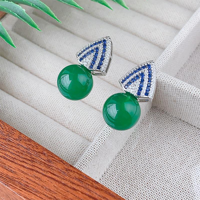 

Jewelry set jewelry chalcedony stud earrings necklace temperament full of diamonds retro light luxury fashion women s models