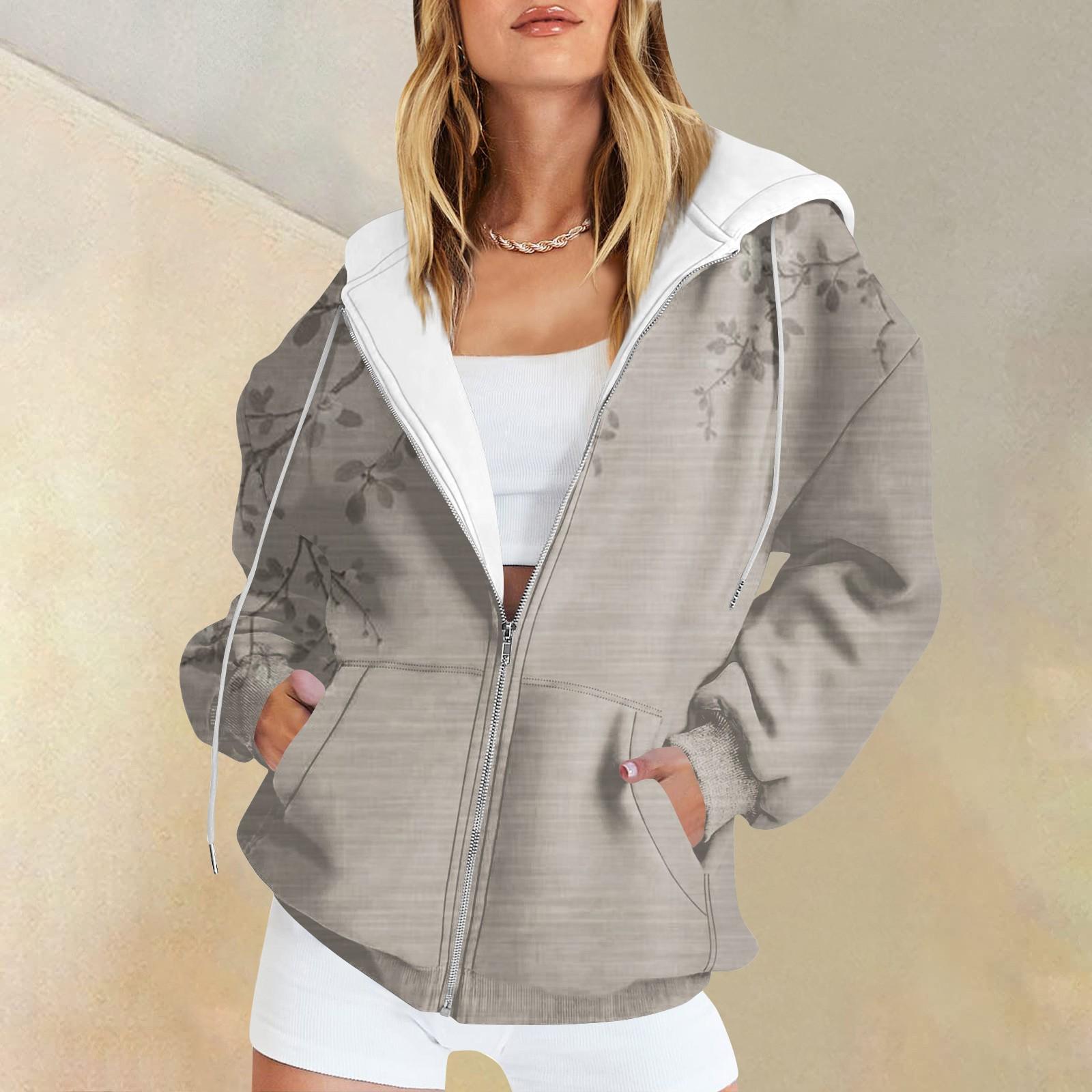 

Женские повседневные модные пуловеры с принтом и длинными рукавами, толстовки на молнии, пальто XXL серый