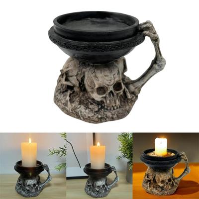 Decorative Skull Candle Holder Skeleton Candlesticks for Spooky Halloween Decoration Resin Skull Candlesticks