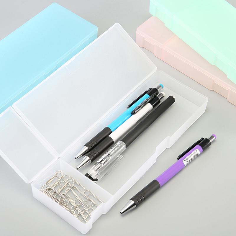 1PC Simple Pencil Cases For School Office Transparent Plastic Box Frosted Pink Green White Pens Storage Stationery Supplies