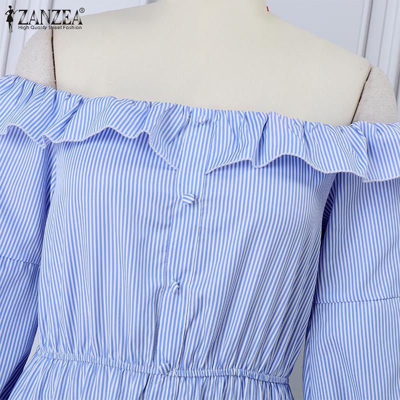 ZANZEA Rochie lungă de vacanță cu mâneci 3/4, cu umăr dezactivat