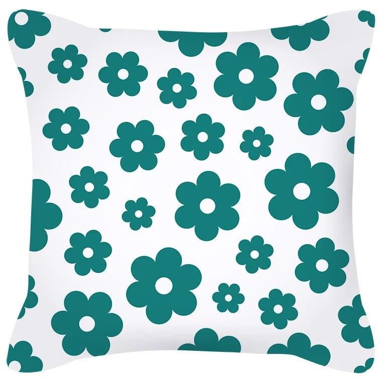 Blue Green Flower Leaf Printed Pillowcase Stripe Geometric Sofa Cushion Cover Home Decor Throw