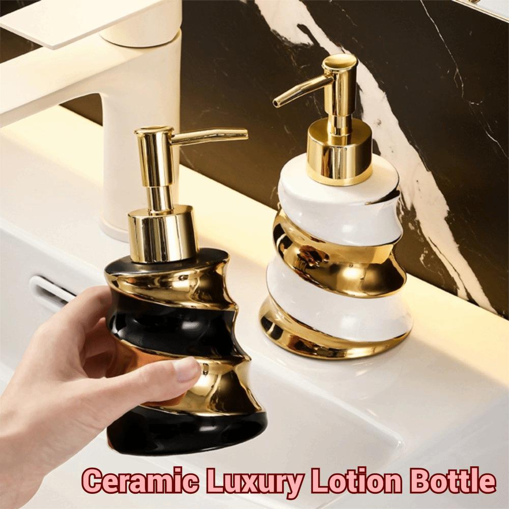 Small Ceramic Luxury Lotion Bottle 200ml Refillable Countertop Sink Soap Dispenser Reusable Leakproof Press Type Empty Bottle