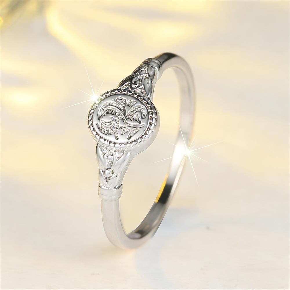 Trendy Oval Antique Metal Flower Pattern Rings For Women Vintage CopperColor Engagement Ring Wedding Jewelry Mother's Day Gifts