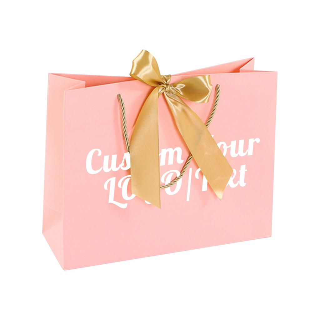 Sac de cadou din hârtie cu panglică cu model și text personalizat imprimat