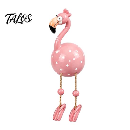 Flamingo Figurine Cute Dangle Leg Figurine, Tropical Polka Dot Statue, Whimsical Outdoor Statue Resin Home Decor Ornament for Indoor Patio Yard Shelf