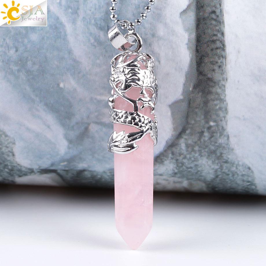 Dragon Crystals Necklace Stone Quartz Necklaces Natural Crystal Pendant Hexagonal Pendant Amethysts Jewelry for Women Men E853