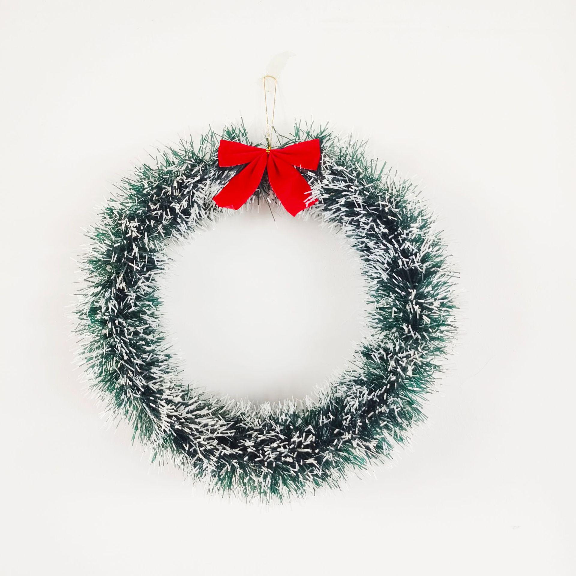 Red Bow Christmas Tinsel Garland Wreath with Green & White Edge 20 cm
