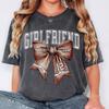 Custom Football Girlfriend Shirt Personalized Football Shirt Game Day Football Gift Player Number Bow Comfort Colors Tee For Girlfriend Cute