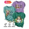 2026 3 Pack Sloth Print Round Neck Women Short Sleeve T Shirts Elegant Casual Holiday Spring Summer Tops