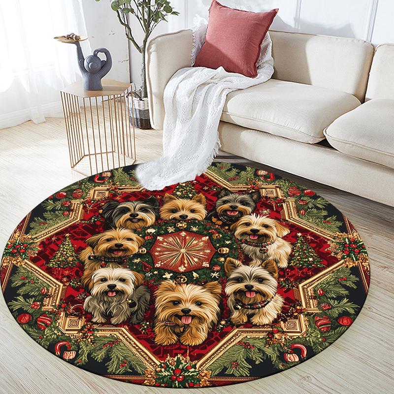

Christmas Yorkshire Terrier pattern round rug,Carpet Rug for Living Room Bedroom Playroom Decor,Non-slip Floor Mat,Holiday Gifts and Birthday Gifts 80cmx80cm