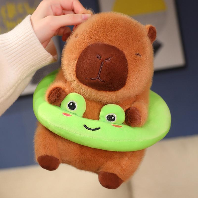 22Cm Kawaii Capybara Plush Toys Lovely Hamburger Capybara Pillow Cute Capybara With Swim Rings Stuffed Kawaii Toy Creative Gifts