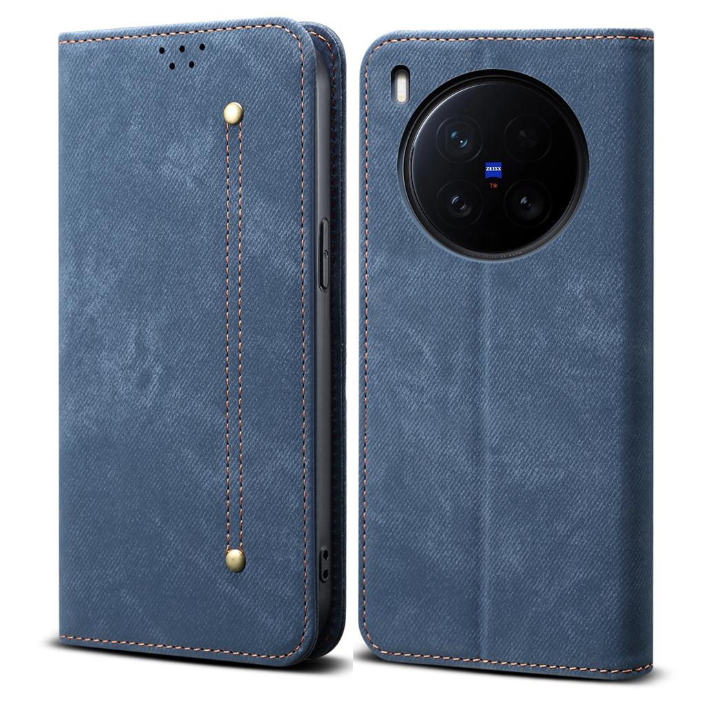 For vivo X200 Ultra 5G Case Jeans Cloth Texture Anti-Scratch Leather Stand Phone Cover
