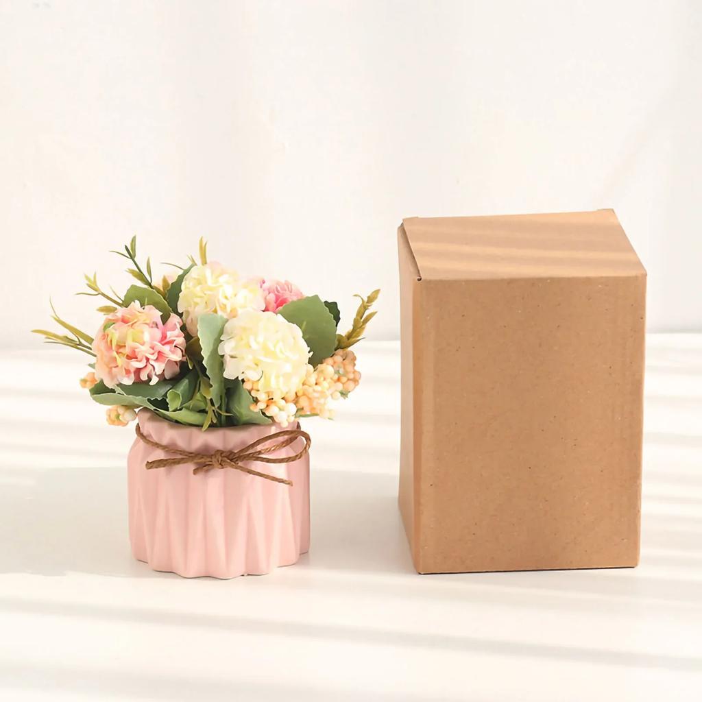 Artificial Fake Potted Flowers Bouquet Hydrangea With Vase For Dining Table Home Decoration