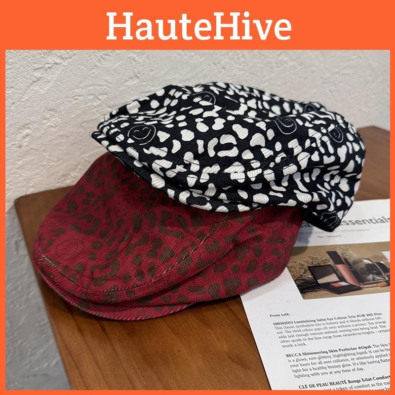 Fashion Leopard Print Smiling Face Pattern Women Casual Beret Autumn For