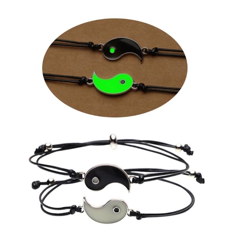 Yin Yang Eight Diagrams Bracelets Set Night Glowing Ethnic Style Hand Jewelry Link Chains for Couples and Friends