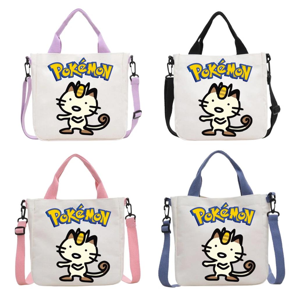 Pokemon Canvas Crossbody Bag Pikachu Cartoon Pattern Print Handbag Fashion Portable Large Capacity Travel Shopping Storage Kid Friendly Entertaining