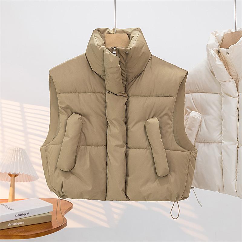 2026 Autumn and Winter New Thick Loose Short Sleeveless Casual Cotton Vest Waistcoat Stand-up Collar Vest Women N01