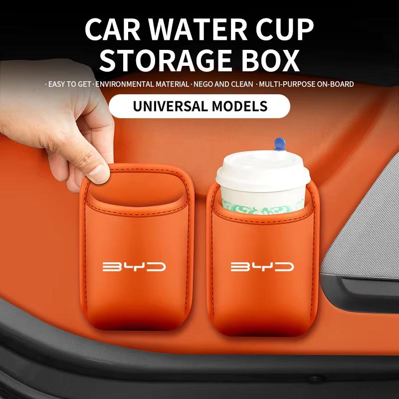 1pc Leather Car Cup Holder Storage Rack Multi Functional Storage Box Beverage Rack For Byd Atto 3 Song Han EV Tang Yuan Qin DM