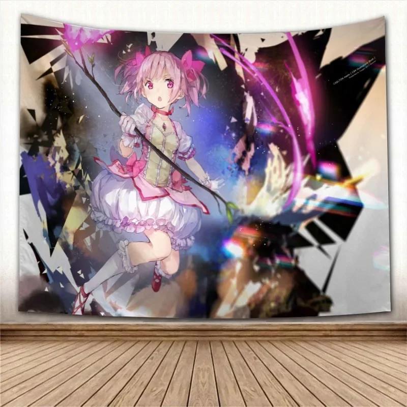 Puella Magi Madoka Magica Kawaii Anime Tapestry Psychedelic Decorative Carpet Wall Fabric For Living Room Bedroom Accessories
