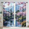 2PCS Sakura Fuji Scenic Sheer Curtains Cherry Blossom Rod Pocket for Living Room Bedroom Office Kitchen Holiday Home
