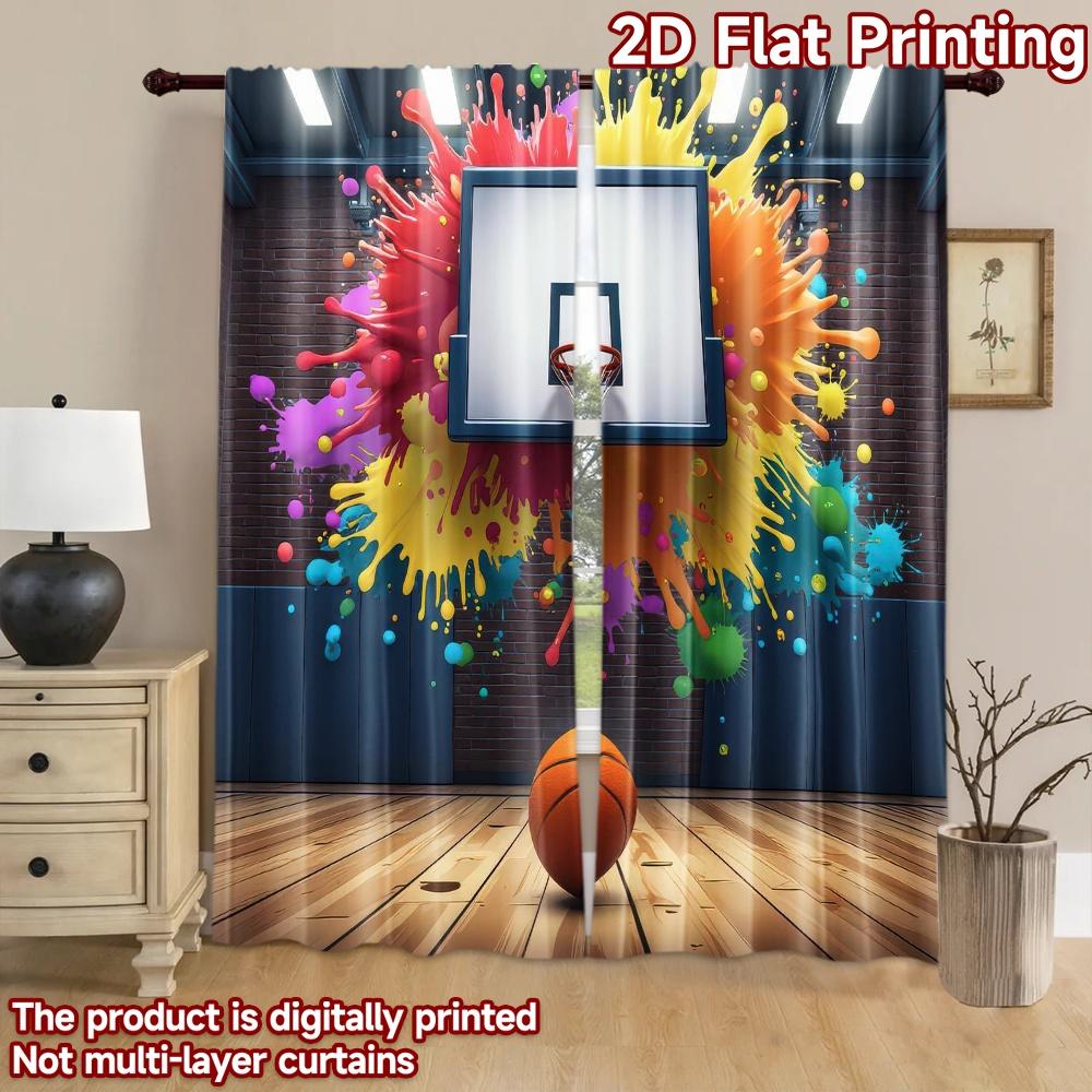 2D Flat Photography Backdrop Party Backdrop Colorful Basketball Explosion 100% Polyester Birthday Party Use for Bedroom