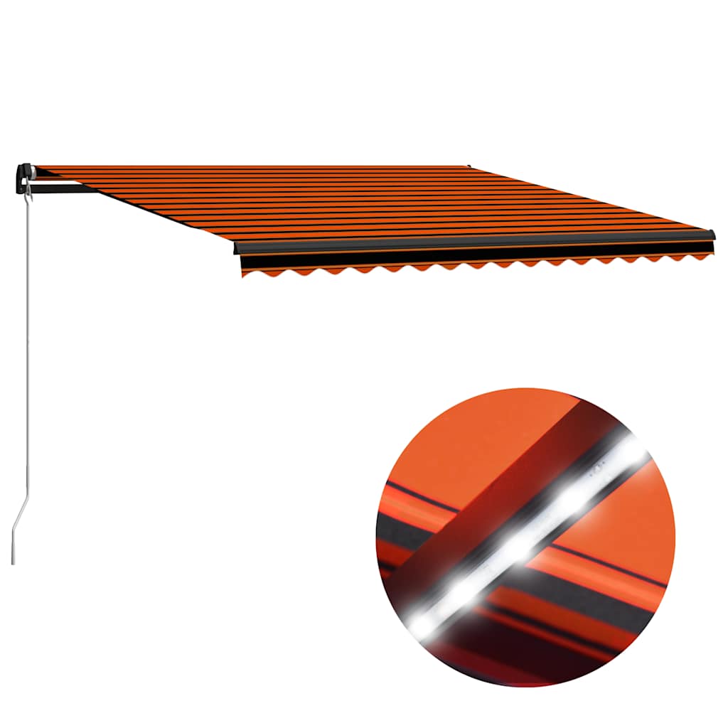 Manual Retractable Awning with LED Lighting 450 X 300 Cm Orange & Brown