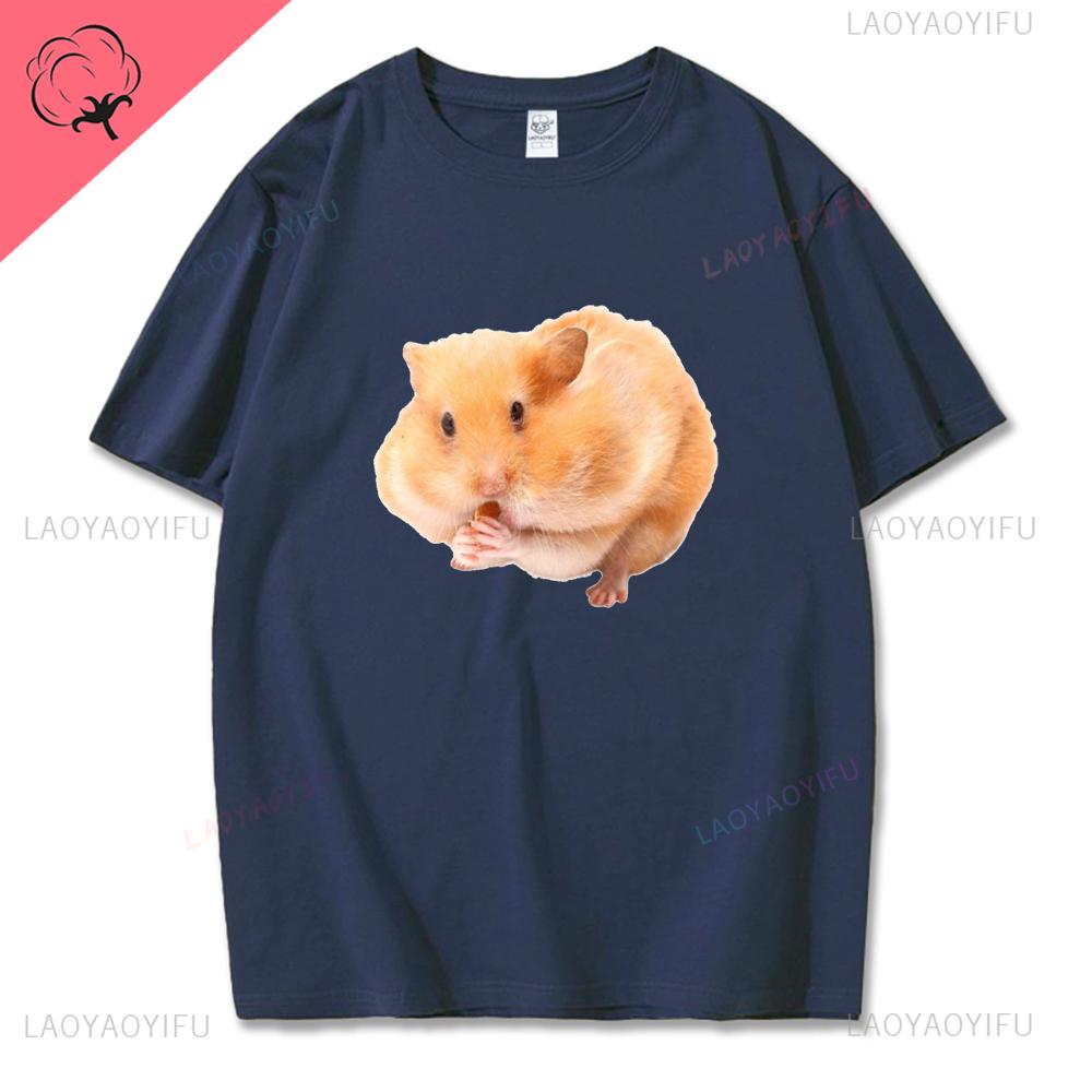 Hamster with A Mouth Full of Food Graphic T Shirts Women Kawaii Funny Cartoon Tshirt Casual High Quality Cotton Unisex Shortsleev