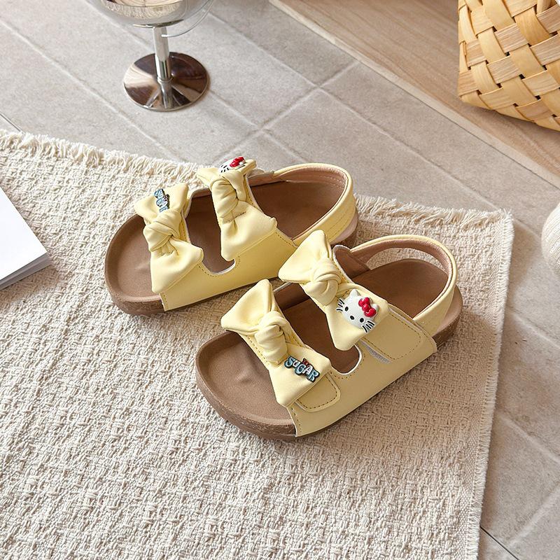 2026 Adorable Non-slip Girls  Summer Sandals with Bow - Princess Style Hollow Design Beach Shoes 26 жёлтый