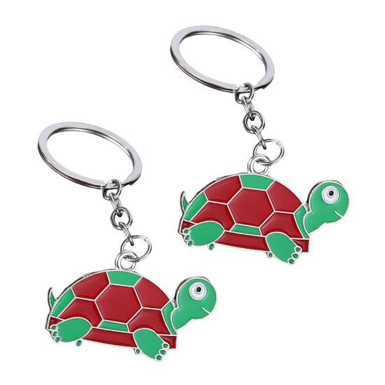 2Pcs Keychain Pendant Metal Chain Design Cartoon Key Ring with Turtle Shape Enamel