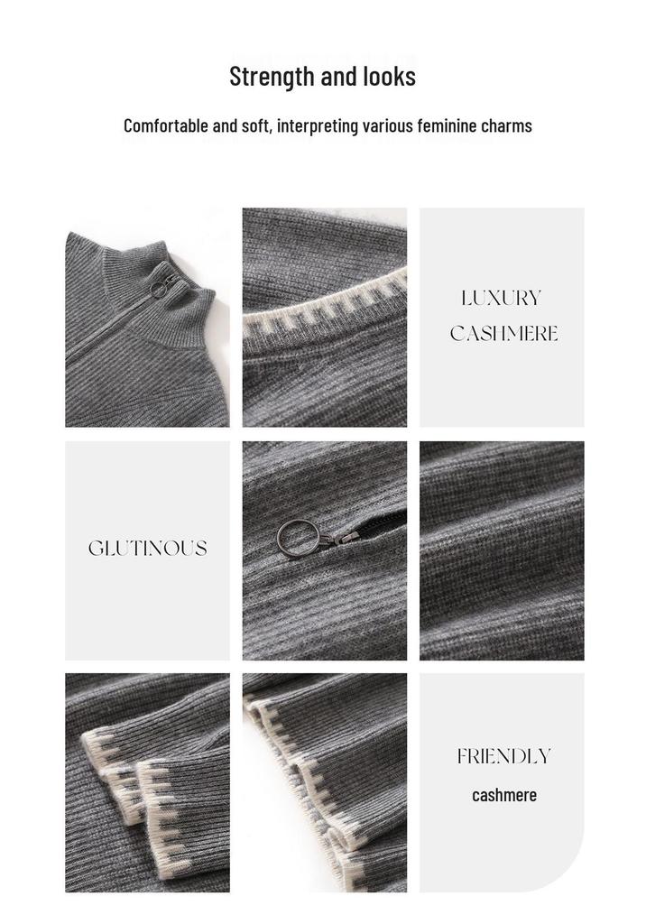 Lekasha Gray Cashmere Stand-Up Collar Sweater - Versatile Inner & Outer Layer for Autumn/Winter Girls' Fashion.
