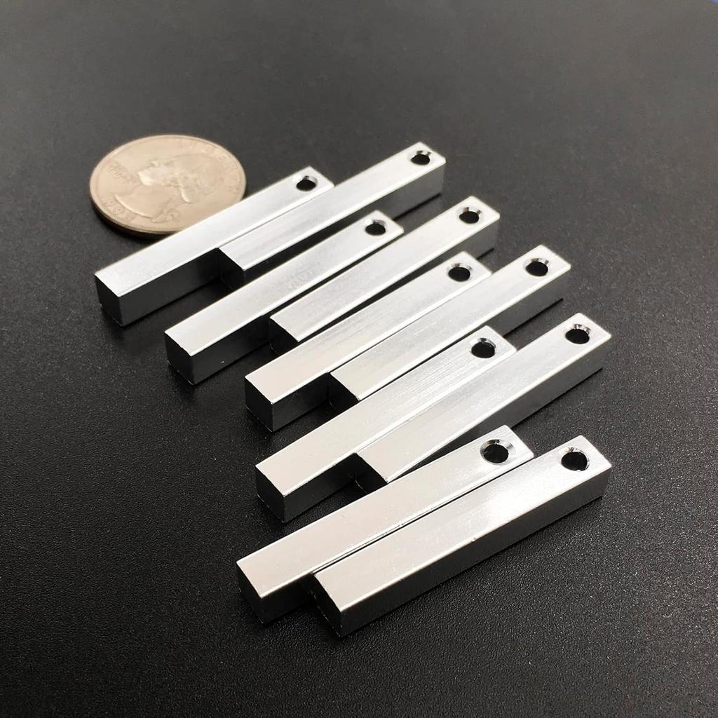 ABBECIAO 12PCS Aluminum 3D Rectangle Stamping Blanks - 1 1/2" x 1/4" Solid Bar Pendants for Necklace Keychain Making