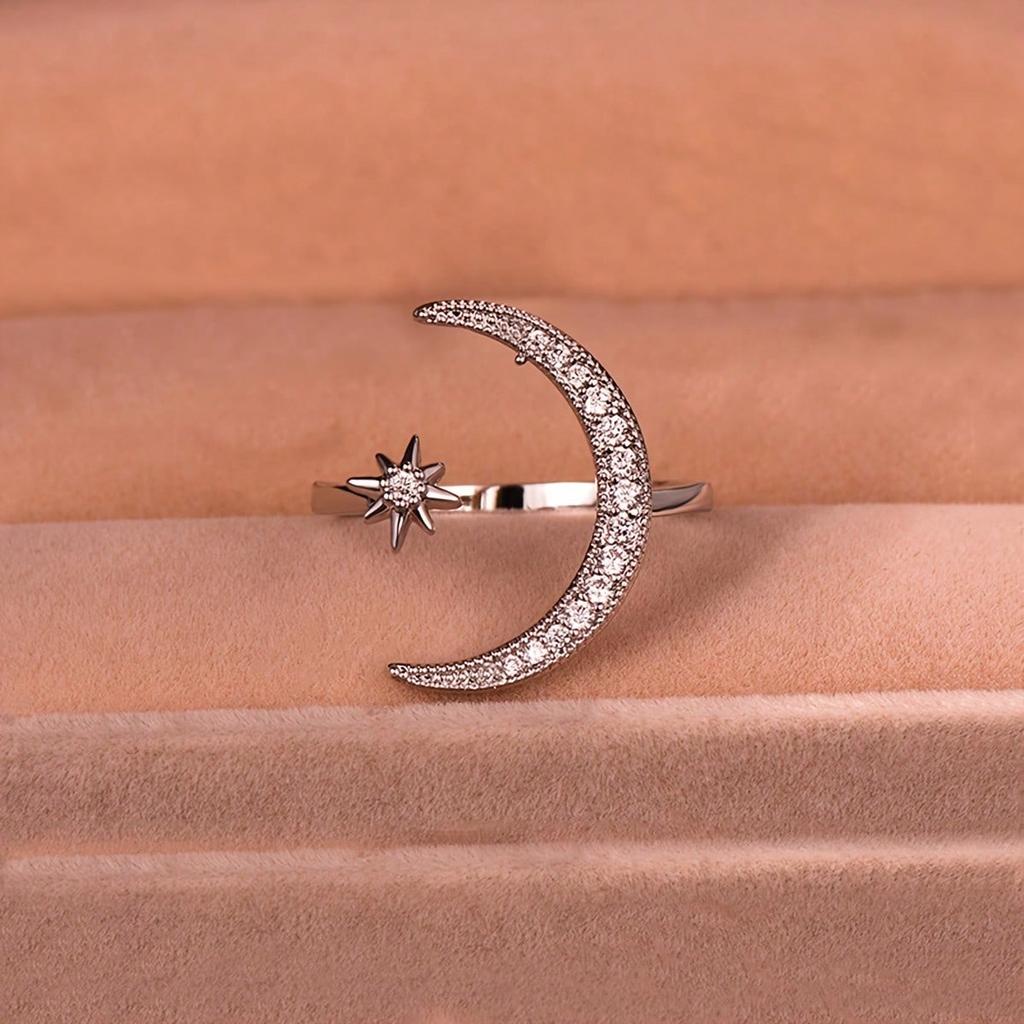 1pcs Light Luxury Star Moon Ring, Simple Opening Design, Fashionable and Versatile Accessory Ring