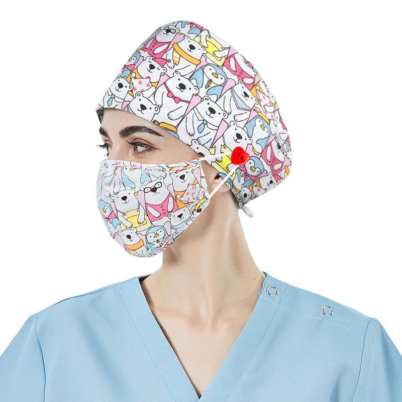 Floral Snap-Button Surgical Cap for Nurses and Doctors