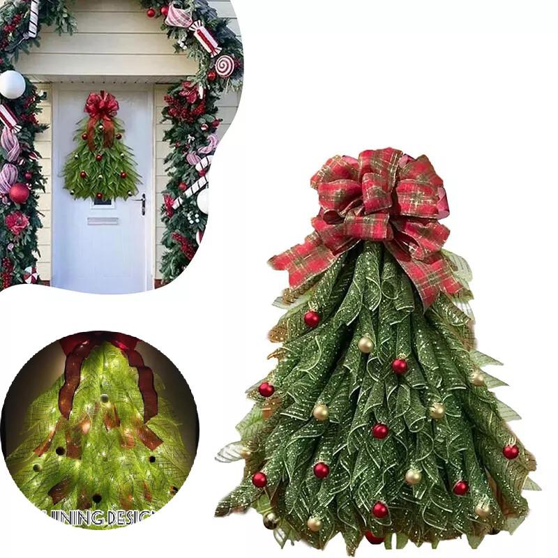 Handmade Christmas Tree Wreath For Front Door Glow Light Hanging Ornament Decor