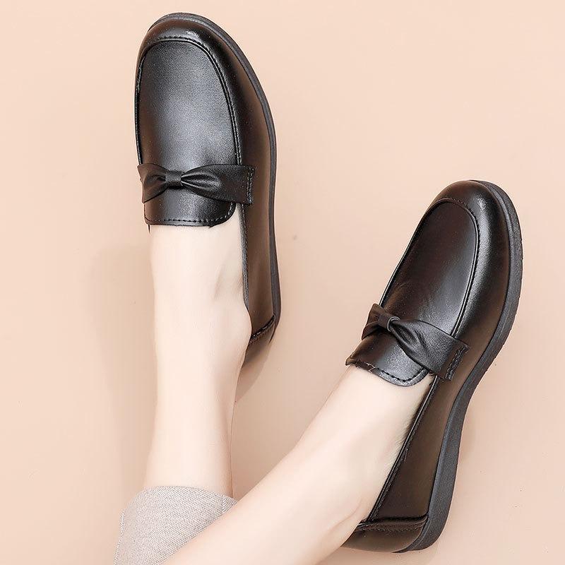 New Shoes, Leather Shoes, Spring and Autumn Soft-soled Non-slip, Middle-aged Women's Single Shoes, Flat-soled Work Shoes, Elderly Shoes