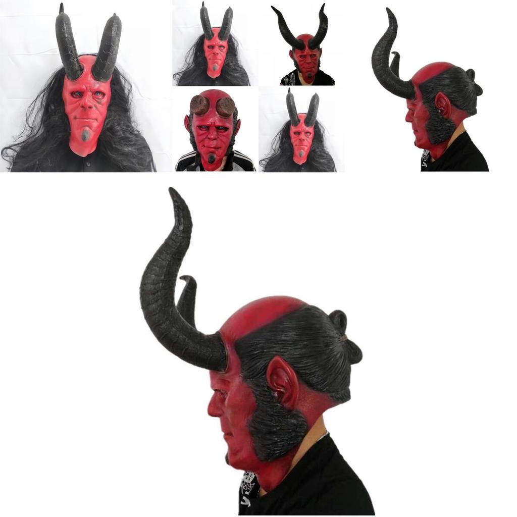 Máscara de Látex de Hellboy Para Halloween y Navidad Fiesta de Disfraces de Terror Decoración
