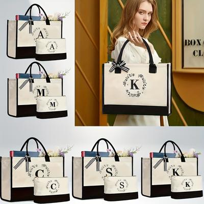 Women's  Set Large Capacity Shopping Bags Fashion Canvas Letter Handbag Makeup Bags Travel Storage Bag Office