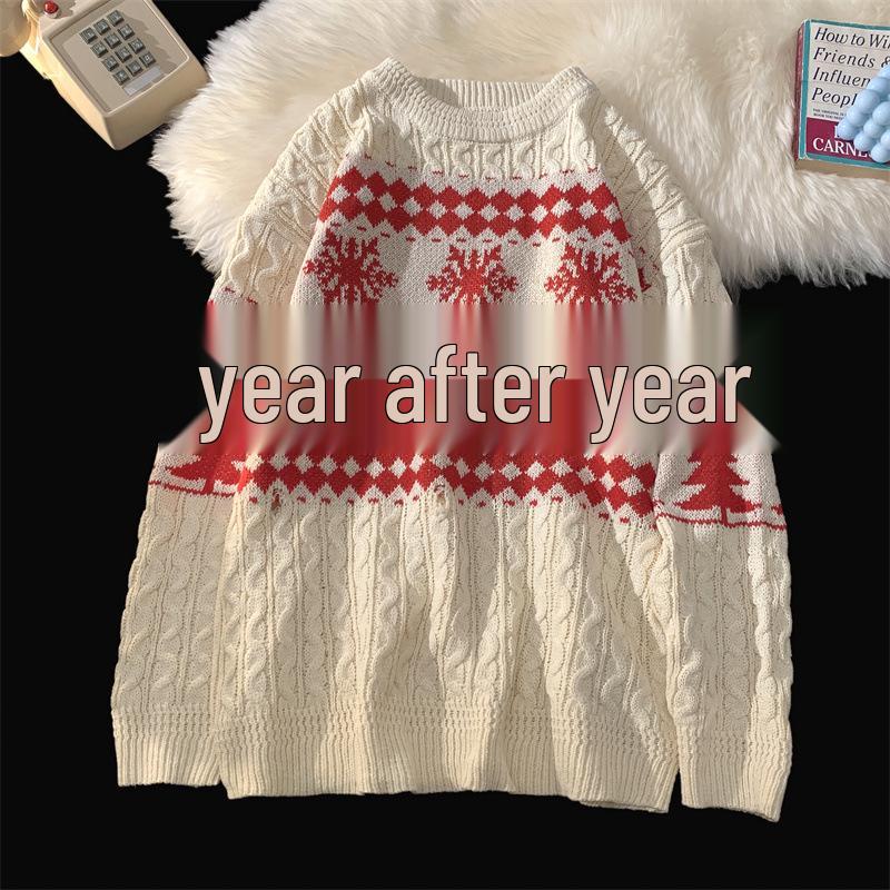 

Мужские осенне-зимние контрастные вязаные свитера - повседневный гонконгский стиль, универсальный корейский круглый вырез M белый