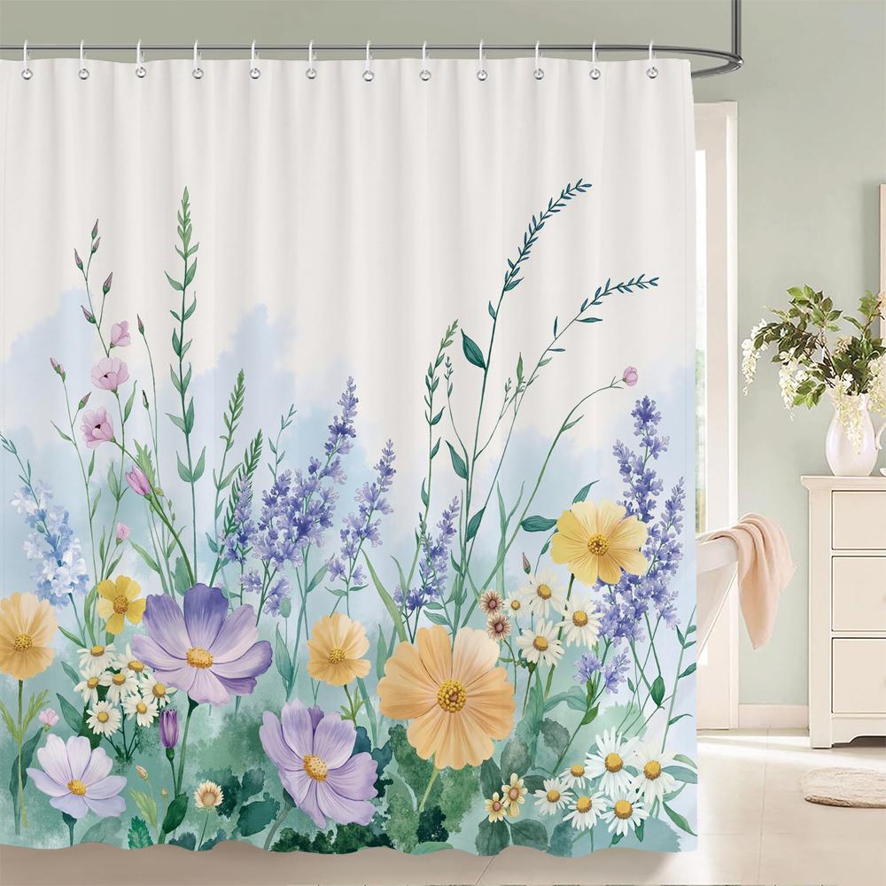 Home shower curtain for bathroom waterproof fabric fresh flowers and plants style bathroom Curtain with hooks decorative curtain