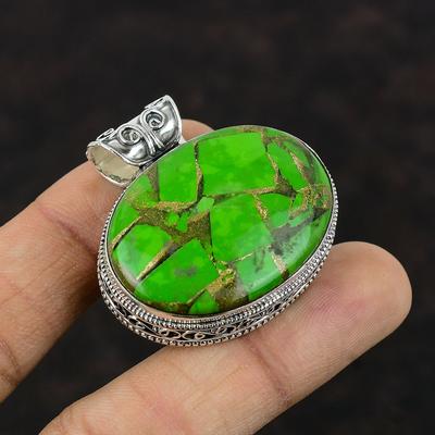 Copper Green Turquoise Pendant Handmade Elegant Jewelry 925 Sterling Silver Pendant Vintage Pendant Natural Gemstone Jewelry Gift For Mother