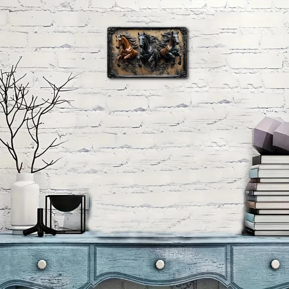 2D quadratisches Aluminium-Wandschild – Druck mit Country-Pferd, perfekte Hängeplakette für Wohnzimmer & Heimdekoration