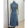 Fashion Washed Sleeveless Shirt Collar High Waist Denim Long Dress For Young Women