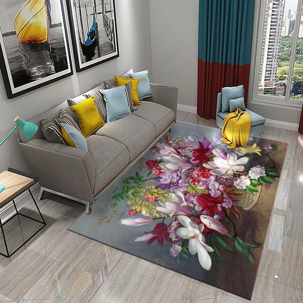 Colorful Oil Painting Flower Carpet Bathroom Kitchen Anti-Slip Carpet Door Mat Doormat Outdoor Living Room Bedroom Floor Mat Rug